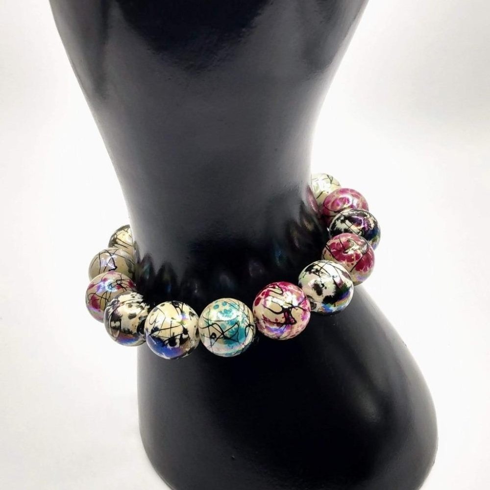 Multicolor Acrylic Bead Bracelet-Oriental Stretch Bracelet